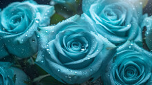 Light Blue Teal Roses With Water Droplets