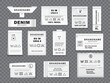 © Vector Tradition - Realistic textile cloth wash labels, tags and badges, vector fabric laundry instructions. Textile clothes labels for material content, cotton dry washing care, clothing brand and size information tags