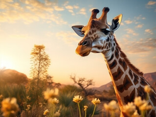 giraffe in its natural habitat, wildlife photography, generative ai