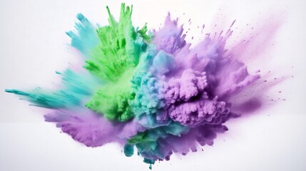 Poster - Generative AI : Explosion of colored powder on white background