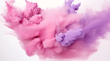 Poster - Generative AI : abstract powder splatted background. Colorful powder explosion on white background. Colored cloud. Colorful dust explode. Paint Holi.