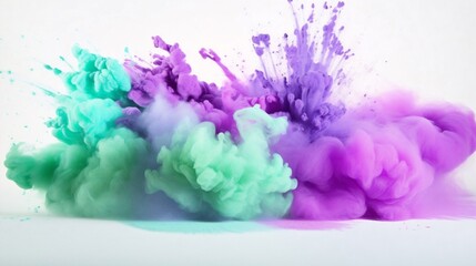 Poster - Generative AI : Explosion of colored powder on white background
