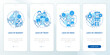 Types of objections blue onboarding mobile app screen. Sales negotiation walkthrough 4 steps editable graphic instructions with linear concepts. UI, UX template. Myriad Pro-Bold, Regular fonts used