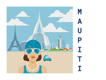 Square Flat Design Tourism Poster With A Cityscape Illustration Of Maupiti (French Polynesia)