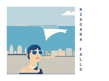 Square Flat Design Tourism Poster With A Cityscape Illustration Of Niagara Falls (United States)