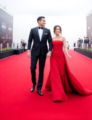 The red carpet beneath their feet is a symbol of recognition and achievement, a pathway to celebration and acclaim. This moment marks the pinnacle of their success