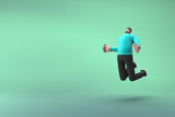 Fototapeta Zachód słońca - Men in casual clothes are jumping. 3D rendering of cartoon characters