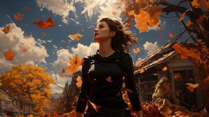 Wall Mural - autumn in the city girl