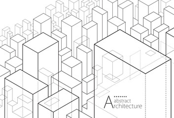 Aufkleber - 3D illustration of  abstract architectural building perspective design. Background line drawing of a modern urban building. 