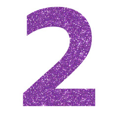 purple glitter number two in transparent background.number 2 icon, design for decorating, background