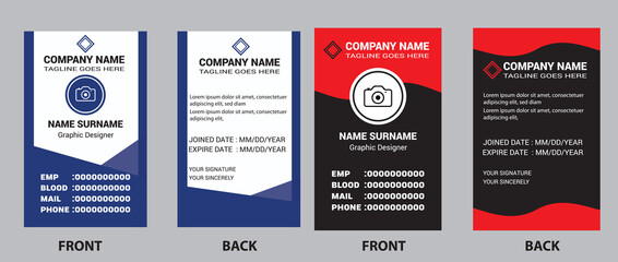 Wall Mural - Modern and clean business id card template. professional id card design template with blue and red color. corporate modern business id card design template. Company employee id card template.