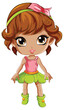 Adorable Girl in Pink Green Dress Cartoon Character
