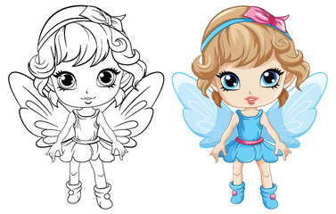Wall Mural - Cute Fairy Girl Outline for Coloring