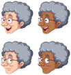 Set of elderly head wearing glasses cartoon