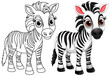 Cute Zebra cartoon animal and its doodle coloring character