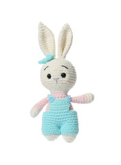 Wall Mural - One crochet rabbit isolated on white. Children's toy