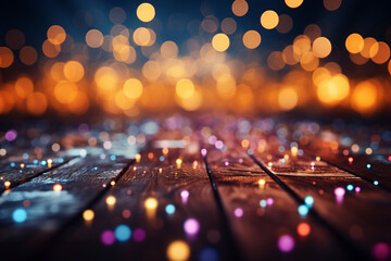 Poster - bokeh effect New Year background with twinkling lights creating a dreamy and magical atmosphere.  Generative AI technology.