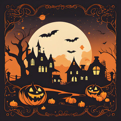 halloween background with pumpkin and bats