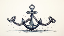 Simple Line Work Anchor Tattoo Flash. Traditional Navy.