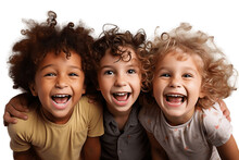 Happy Kids Having Fun, Face Shot, Isolated On Transparent Background. AI