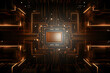 © ZeeZaa - Circuit board futuristic technology brown neon abstract background.  Generative AI