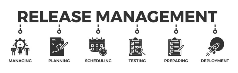 Release management banner web icon vector illustration concept with icon of managing, planning, scheduling, testing, preparing and deployment 