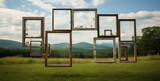 Fototapeta Dziecięca - open field in vermont floating wooden window panes. Generative Ai content