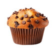 Chocolate muffin cake isolated on transparent background. PNG file, cut out
