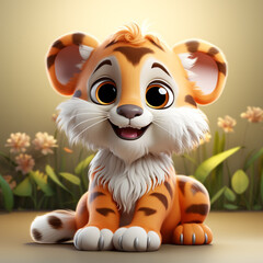 Wall Mural - Cute tiger cartoon on white background