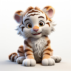 Sticker - Cute tiger cartoon on white background