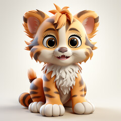 Wall Mural - Cute tiger cartoon on white background