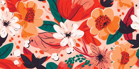 Beautiful trendy flower pattern. Big flowers. Fashionable template for design.
