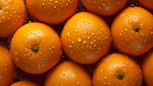 Top View Of Bright Ripe Fragrant Delicious Oranges With Water Drops