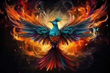 Phoenix Is Flying Burning With Fire. Birds. Mythical Creatures. Generative AI