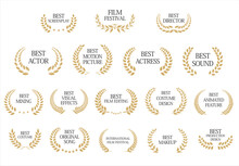 Collection Of Award Laurel Wreaths For Cinema Festivals Vector Illustration 