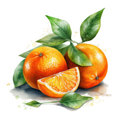 Oranges Fruits Fresh Food, Isolated PNG, Watercolor Hand Painted Illustration, Transparent Background, Generative AI