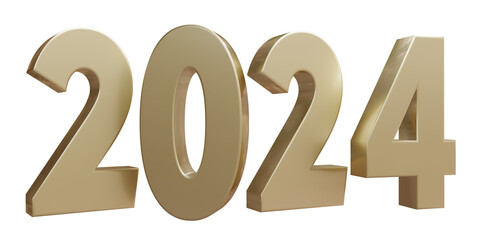 Wall Mural - 2024 New Year golden isolated on transparent background. PNG. 3d render