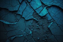 Cracked Dark Blue Cement Texture Background. Generative Ai