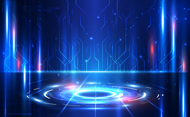Wall Mural - futuristic hud portals, holograms teleport on high tech futuristic technology background. hologram p