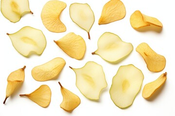 Wall Mural - Pear chips on white background