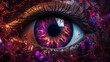 © Nick Freund - Iris Nahaufnahme Visagistik am Auge mit bunten Farben, ai generativ
