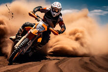 Motocross Rider Creates A Huge Cloud Of Sand And Debris