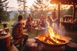 © aboutmomentsimages - Social grill party concept with bonfire, partying and stories. Close up of fire, eating and people