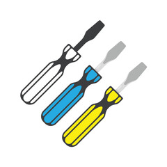 Screwdriver icon set. Short Screwdrivers for removing screws. Concept of a worker tool, repair. Vector EPS 10.