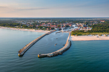 Canvas Print - Beautiful sunrise over the Ustka harbour by the Baltic Sea, Poland.