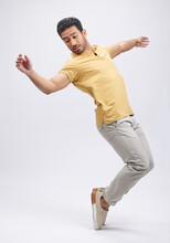 Dance, Movement And Man On Toes In Studio For Freedom, Energy And Performance. Creative, Training And Isolated Male Person Balance, Moving And In Action Pose For A Dancer On Mockup, White Background