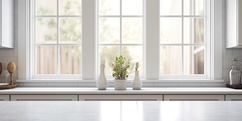 Wall Mural - vintage design in modern home. empty wooden table for product in modern kitchen background