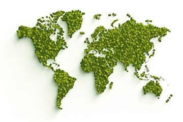 world map green grass surface isolated on a white background.