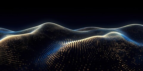 Data technology futuristic illustration. Blue wave pattern on a dark background.