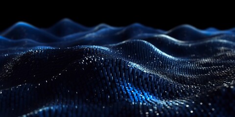 Data technology futuristic illustration. Blue wave pattern on a dark background. 